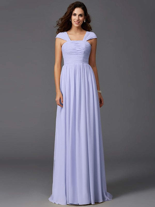 A-Line/Princess Straps Ruffles Sleeveless Long Chiffon Bridesmaid Dresses CICIP0005470