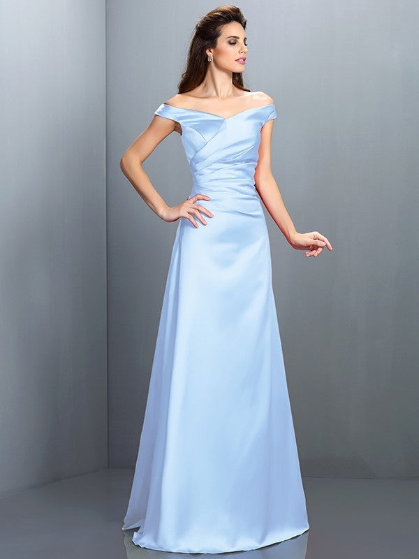 Sheath/Column Off-the-Shoulder Sleeveless Long Satin Bridesmaid Dresses CICIP0005332