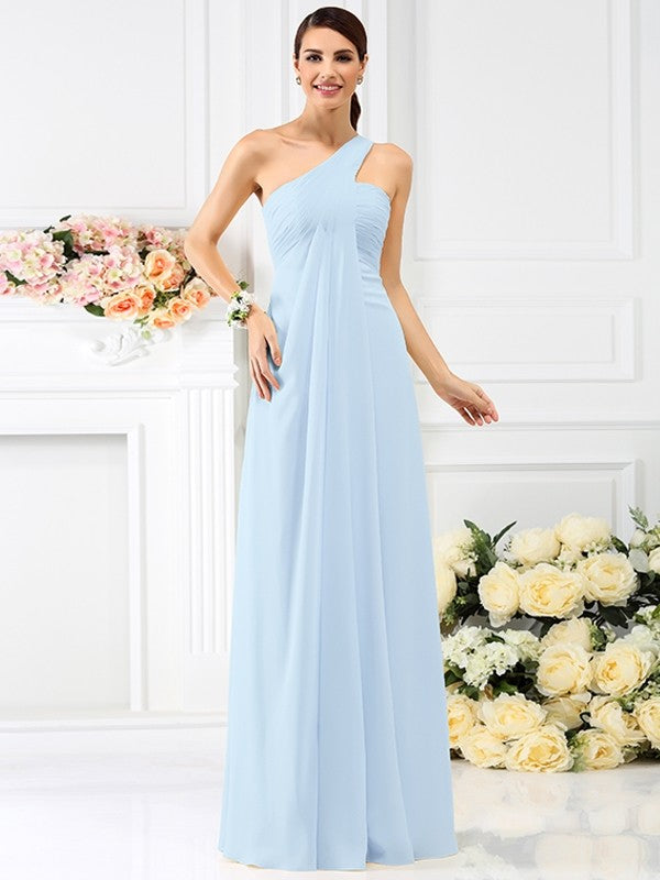 A-Line/Princess One-Shoulder Pleats Sleeveless Long Chiffon Bridesmaid Dresses CICIP0005173
