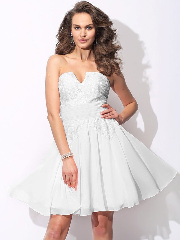 A-Line/Princess Sweetheart Ruffles Sleeveless Short Chiffon Bridesmaid Dresses CICIP0005699