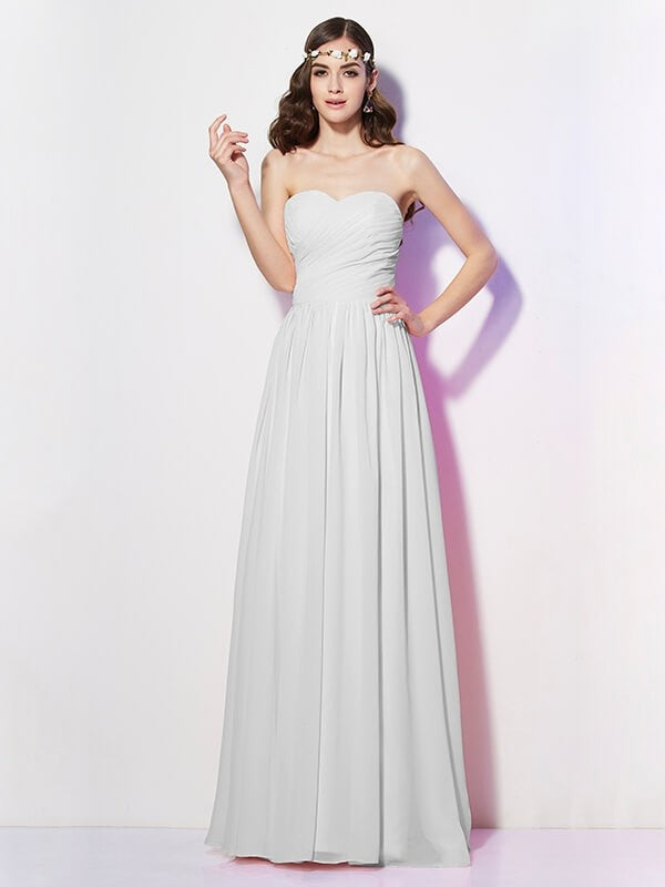 A-Line/Princess Sweetheart Sleeveless Long Pleats Chiffon Bridesmaid Dresses CICIP0005097