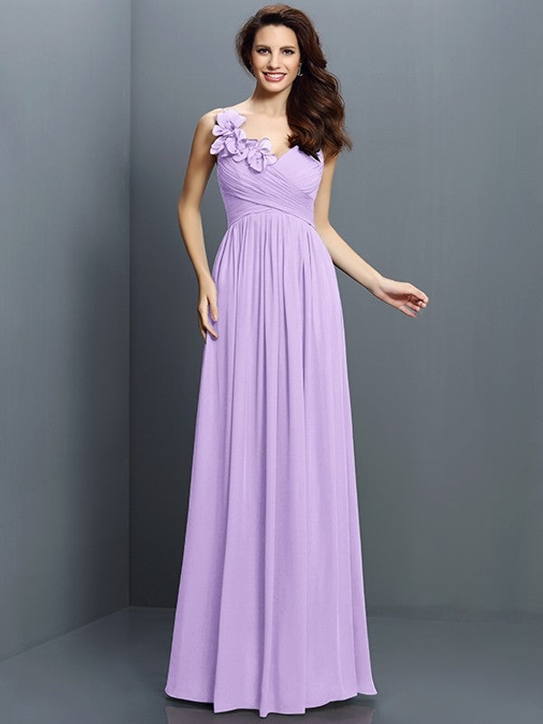A-Line/Princess V-neck Pleats Sleeveless Long Chiffon Bridesmaid Dresses CICIP0005530