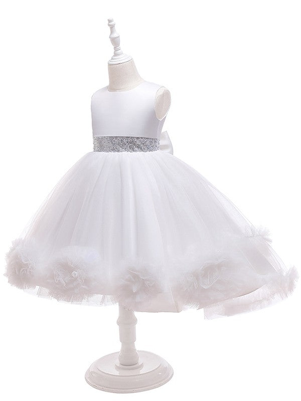 Ball Gown Tulle Ruffles Scoop Sleeveless Tea-Length Flower Girl Dresses CICIP0007515