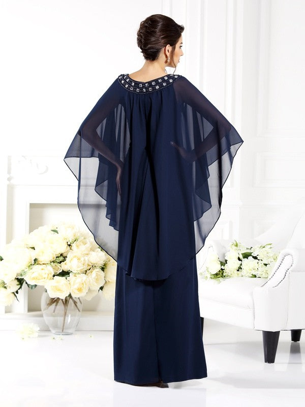 A-Line/Princess Scoop 3/4 Sleeves Long Chiffon Mother of the Bride Dresses CICIP0007081