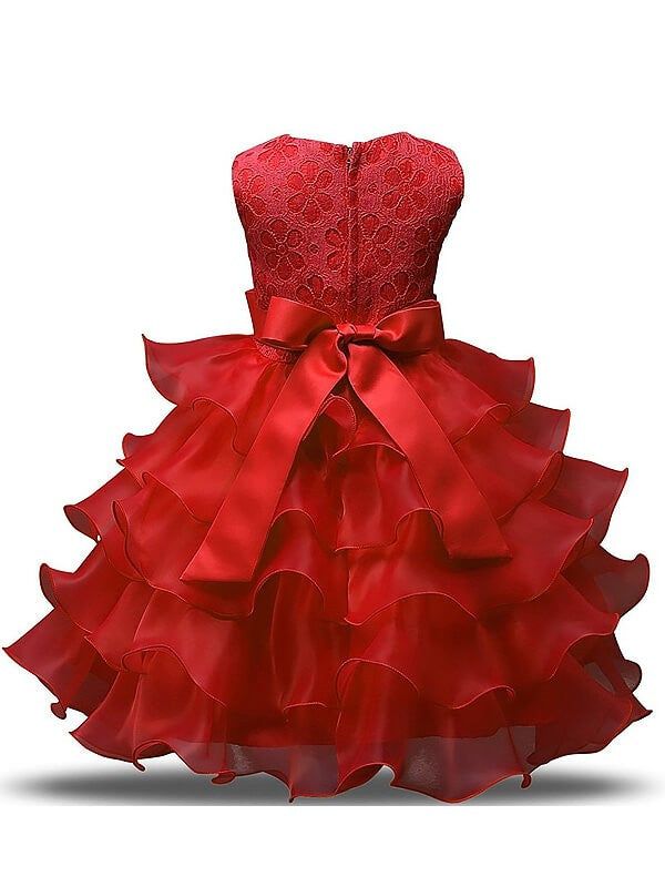 Ball Gown Sleeveless Scoop Ruffles Tea-Length Organza Flower Girl Dresses CICIP0007678