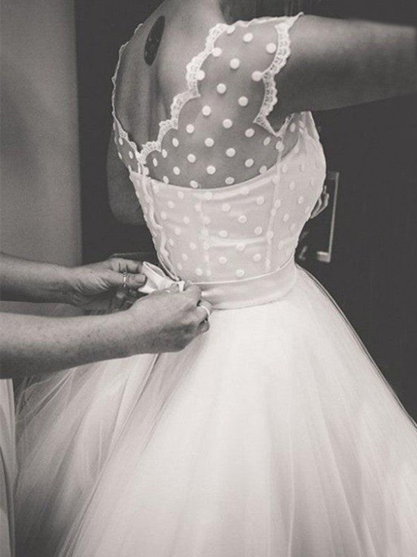 Ball Gown Jewel Sleeveless Knee-Length Ruffles Tulle Wedding Dresses CICIP0006793