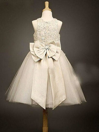 A-line/Princess Scoop Sleeveless Bowknot Long Tulle Flower Girl Dresses CICIP0007579