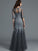 Sheath/Column Scoop Applique 1/2 Sleeves Tulle Floor-Length Mother of the Bride Dresses CICIP0007147