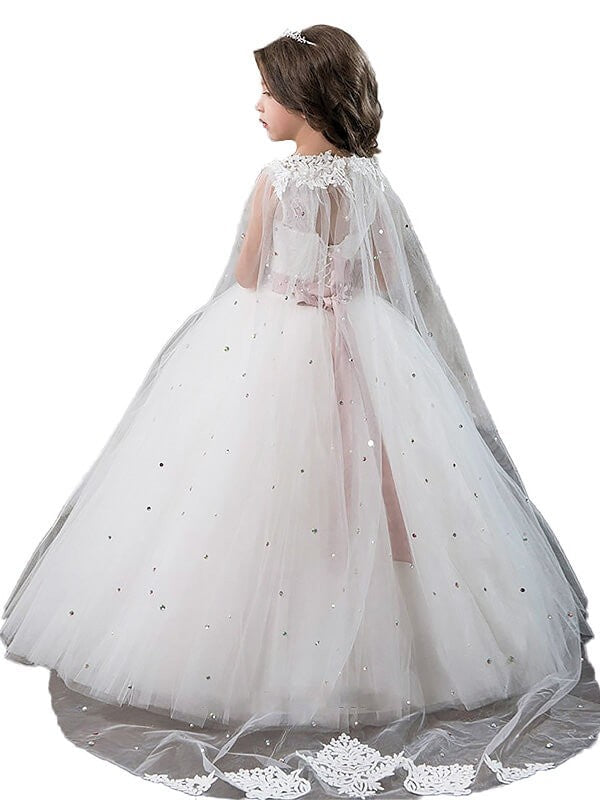 Ball Gown Jewel Sleeveless Beading Floor-Length Tulle Flower Girl Dresses CICIP0007652
