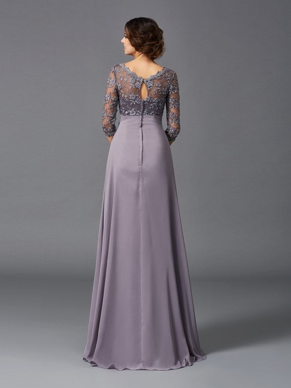 A-Line/Princess V-neck Lace 3/4 Sleeves Long Chiffon Mother of the Bride Dresses CICIP0007104