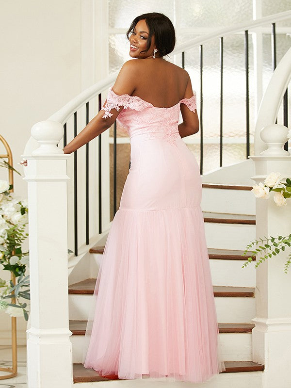 Sheath/Column Stretch Crepe Lace Off-the-Shoulder Sleeveless Floor-Length Bridesmaid Dresses CICIP0004970