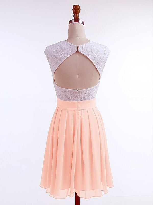 A-Line/Princess Jewel Sleeveless Lace Short/Mini Chiffon Dresses CICIP0008085