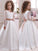Ball Gown V-neck Long Sleeves Lace Floor-Length Satin Flower Girl Dresses CICIP0007590