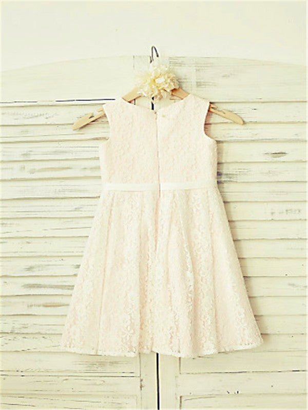 A-line/Princess Jewel Sleeveless Tea-Length Lace Flower Girl Dresses CICIP0007910
