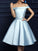 A-Line/Princess Satin Off-the-Shoulder Bowknot Sleeveless Knee-Length Dresses CICIP0008364