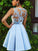 A-Line/Princess Sleeveless Bateau Satin Applique Short/Mini Dresses CICIP0008258