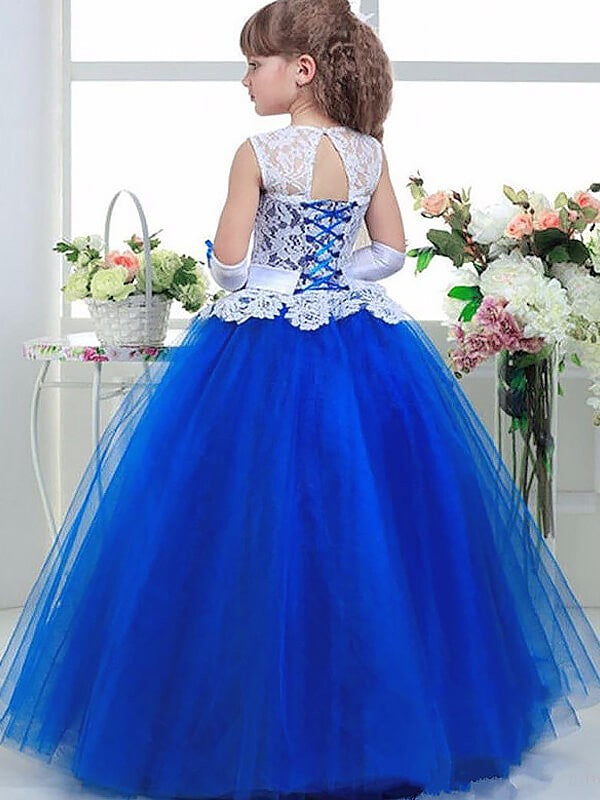 Ball Gown Jewel Sleeveless Lace Floor-Length Tulle Flower Girl Dresses CICIP0007582