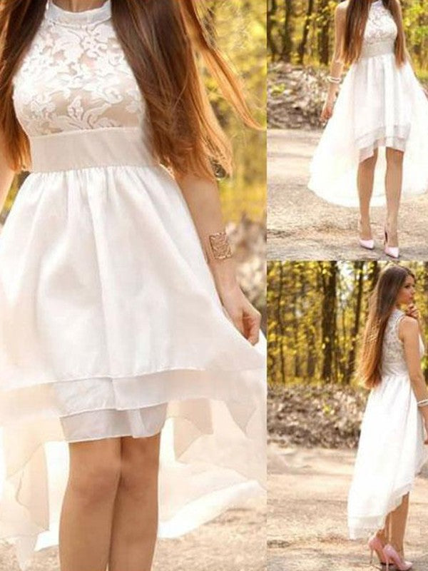 A-Line/Princess Chiffon Ruched Halter Asymmetrical Sleeveless Wedding Dresses CICIP0006766