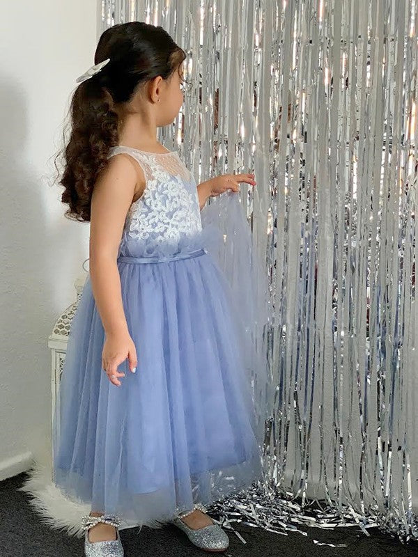 A-Line/Princess Tulle Lace Scoop Sleeveless Knee-Length Flower Girl Dresses CICIP0007465
