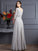 A-Line/Princess V-neck 3/4 Sleeves Applique Long Chiffon Mother of the Bride Dresses CICIP0007309