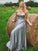 A-Line/Princess Elastic Woven Satin Ruffles V-neck Sleeveless Floor-Length Dresses CICIP0004829