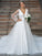A-Line/Princess Tulle Ruffles V-neck Long Sleeves Court Train Wedding Dresses CICIP0006580
