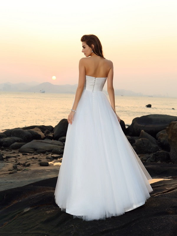 A-Line/Princess Sweetheart Sleeveless Long Net Beach Wedding Dresses CICIP0006582