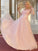 A-Line/Princess Tulle Applique V-neck Long Sleeves Floor-Length Dresses CICIP0004855