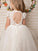 A-Line/Princess Tulle Lace Scoop Short Sleeves Floor-Length Flower Girl Dresses CICIP0007903