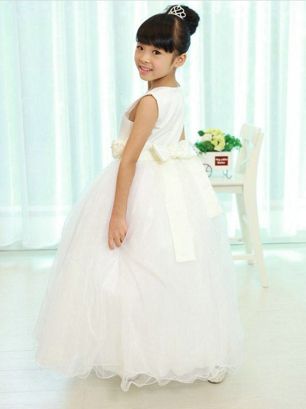A-line/Princess Scoop Sleeveless Sash/Ribbon/Belt Long Organza Flower Girl Dresses CICIP0007790