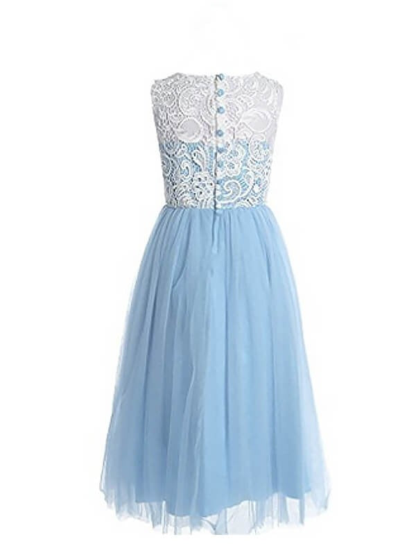 A-Line/Princess Sleeveless Jewel Lace Ankle-Length Tulle Flower Girl Dresses CICIP0007594