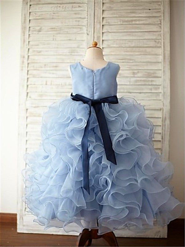 Ball Gown Sleeveless Scoop Ruffles Floor-Length Organza Flower Girl Dresses CICIP0007486