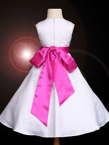 A-line/Princess Scoop Bowknot Sleeveless Long Satin Flower Girl Dresses CICIP0007687