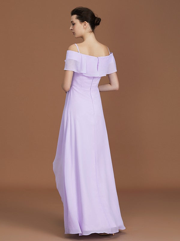A-Line/Princess Asymmetrical Short Sleeves Off-the-Shoulder Ruched Chiffon Bridesmaid Dresses CICIP0005829