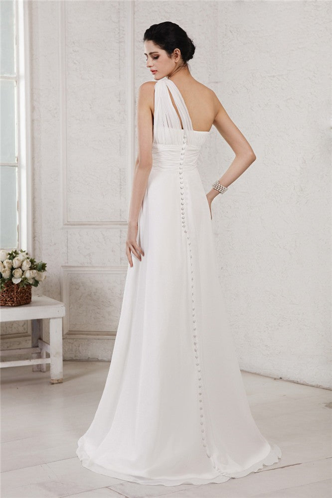 A-Line/Princess One-Shoulder Sleeveless Beading Applique Long Chiffon Wedding Dresses CICIP0006967