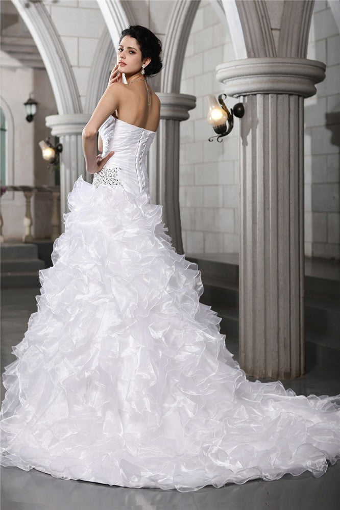 A-Line/Princess Sweetheart Sleeveless Pleats Beading Long Organza Wedding Dresses CICIP0006692