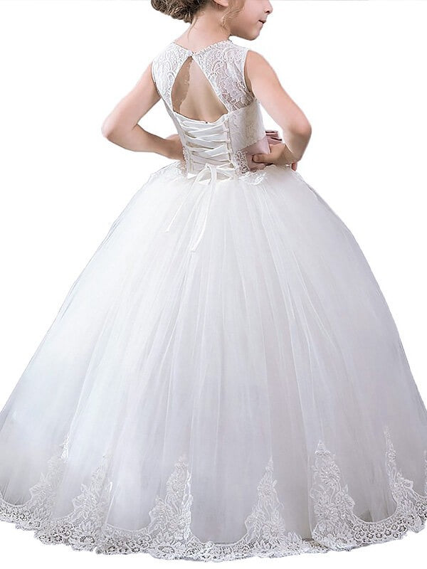 Ball Gown Scoop Sash/Ribbon/Belt Sleeveless Floor-Length Tulle Flower Girl Dresses CICIP0007757
