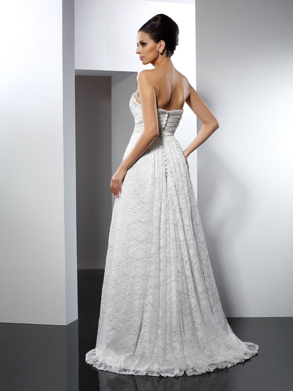 A-Line/Princess Sweetheart Sleeveless Long Satin Wedding Dresses CICIP0006586
