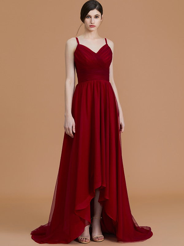 A-Line/Princess Spaghetti Straps Sleeveless Asymmetrical Ruffles Chiffon Bridesmaid Dresses CICIP0005312