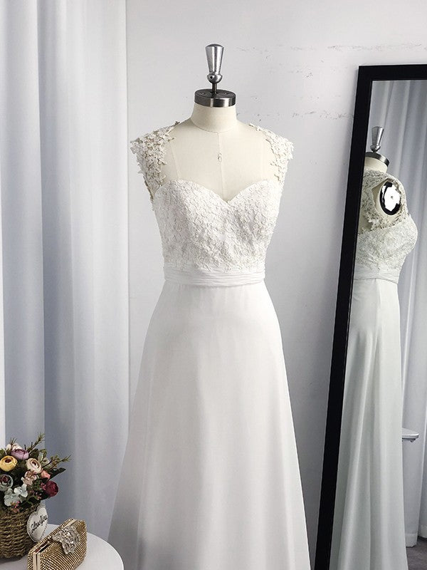 A-Line/Princess Floor-Length Applique Sleeveless Chiffon Sweetheart Dresses
