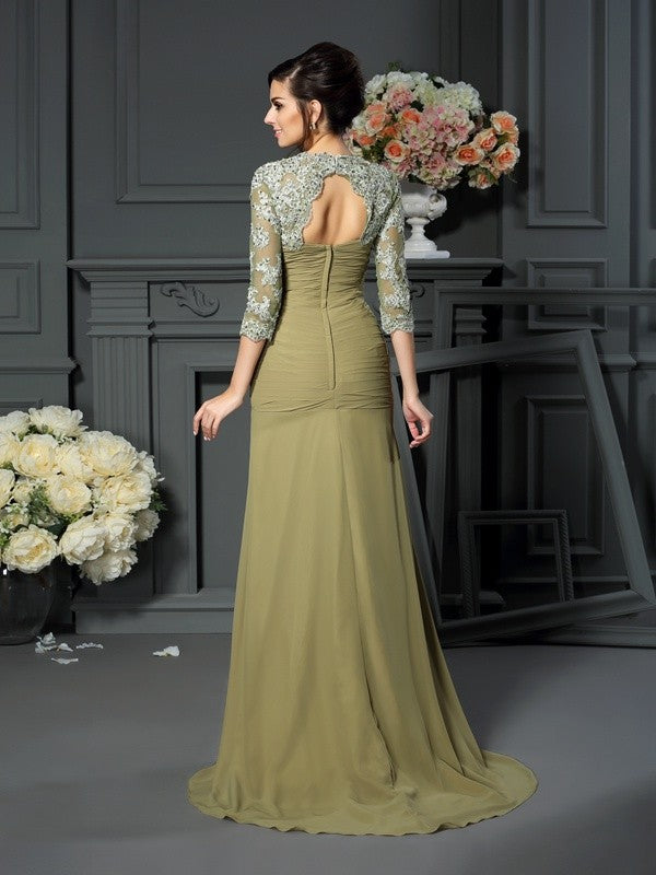 A-Line/Princess Sweetheart Hand-Made Flower 1/2 Sleeves Long Chiffon Mother of the Bride Dresses CICIP0007064