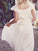 A-line/Princess Square Short Sleeves Lace Floor-Length Chiffon Flower Girl Dresses CICIP0007564