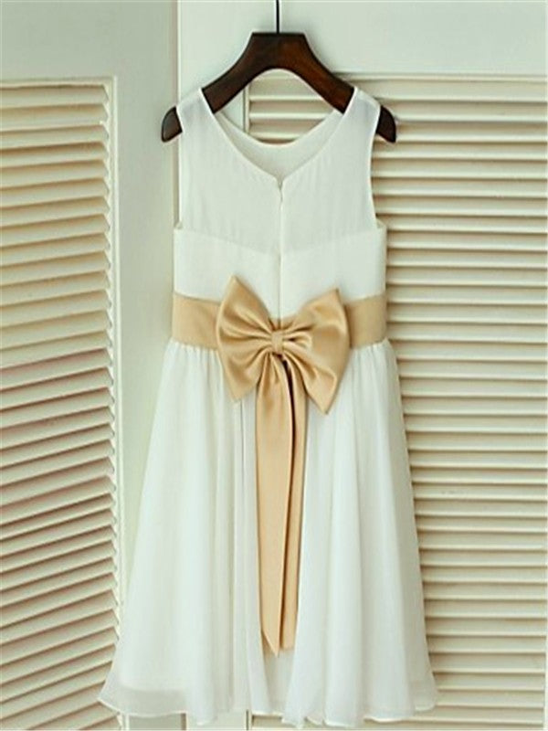 A-line/Princess Scoop Sleeveless Bowknot Tea-Length Chiffon Flower Girl Dresses CICIP0007853