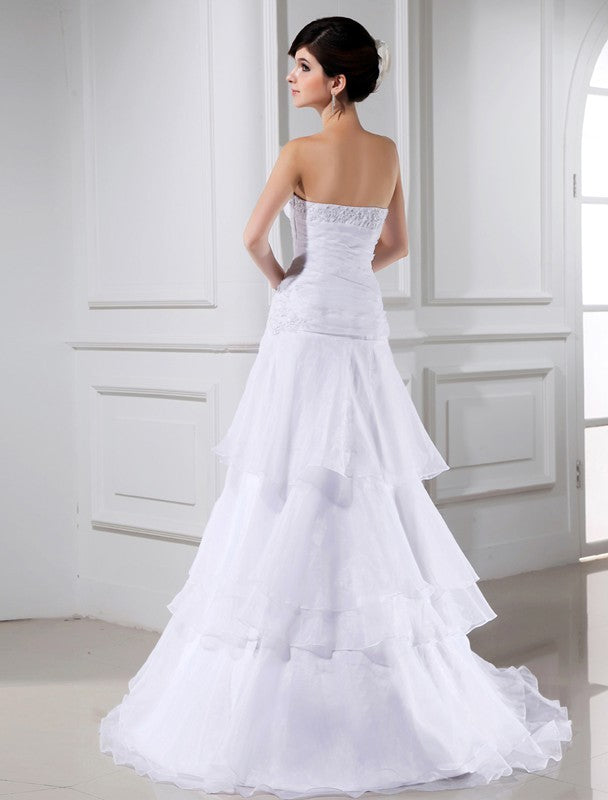 A-Line/Princess Beading Sleeveless Organza Strapless Long Wedding Dresses CICIP0006997