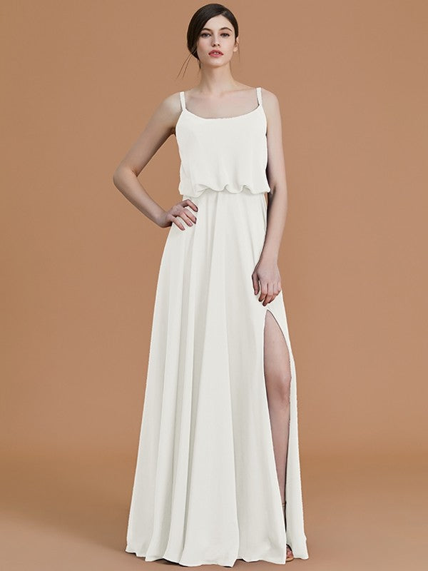 A-Line/Princess Spaghetti Straps Sleeveless Floor-Length Ruffles Chiffon Bridesmaid Dresses CICIP0005258