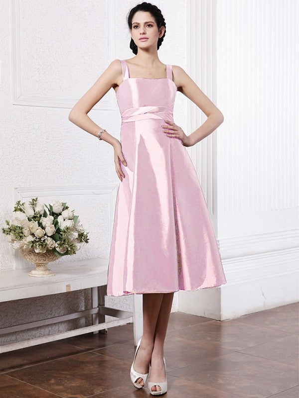A-Line/Princess Square Sleeveless Ruffles Short Taffeta Bridesmaid Dresses CICIP0005855