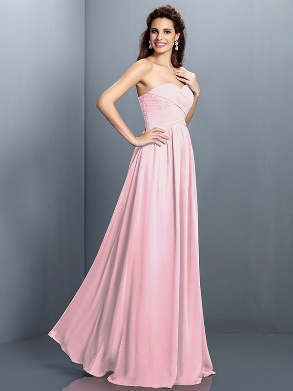 A-Line/Princess Sweetheart Pleats Sleeveless Long Chiffon Bridesmaid Dresses CICIP0005405