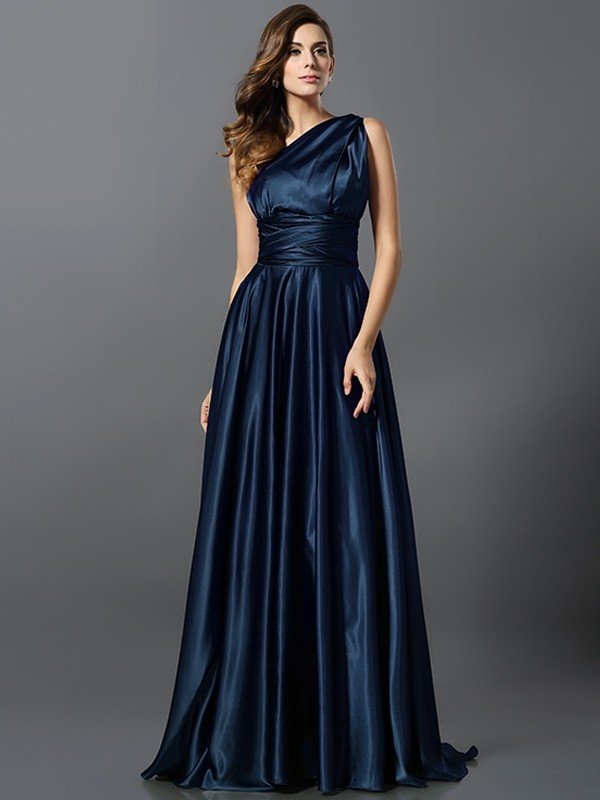 A-Line/Princess Pleats Sleeveless Long Silk like Satin Bridesmaid Dresses CICIP0004905