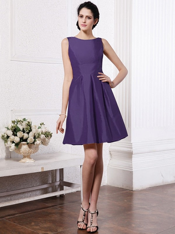 A-Line/Princess Scoop Sleeveless Pleats Short Taffeta Bridesmaid Dresses CICIP0005723