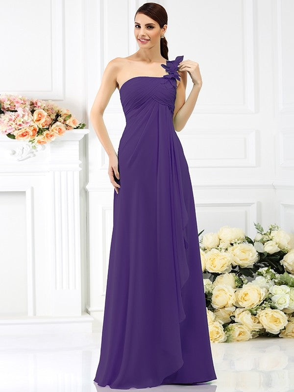A-Line/Princess One-Shoulder Pleats Sleeveless Long Chiffon Bridesmaid Dresses CICIP0005341